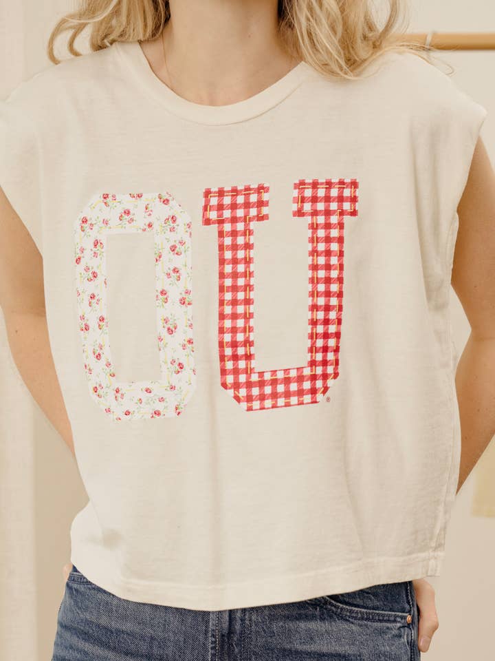 OU Oklahoma Sooners Quilted Puff Ink Off White Tank for wholesale by LivyLu