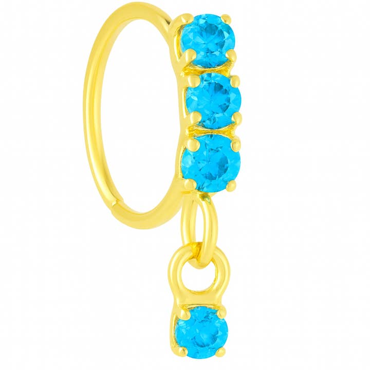 Light Blue 3 Stone Thick Dangle Gold Nose Ring For a Pierced Nose for wholesale by Ava’s Accessory Box