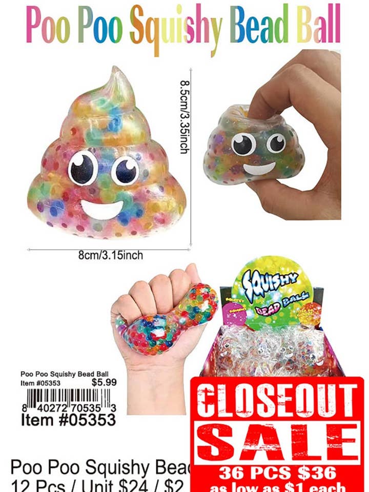 Poo Poo Squishy Perlekugle 36 stk. - Udsalg. for engroshandel hos Puka Creations