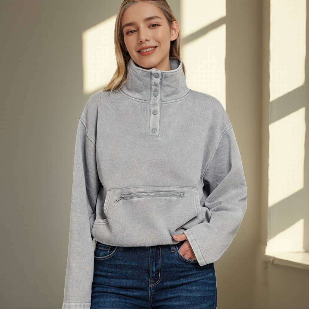 42POPS - Wholesale Sweatshirt - Women's - ,,...Acid Wash Fleece Pullover w/ string hem3