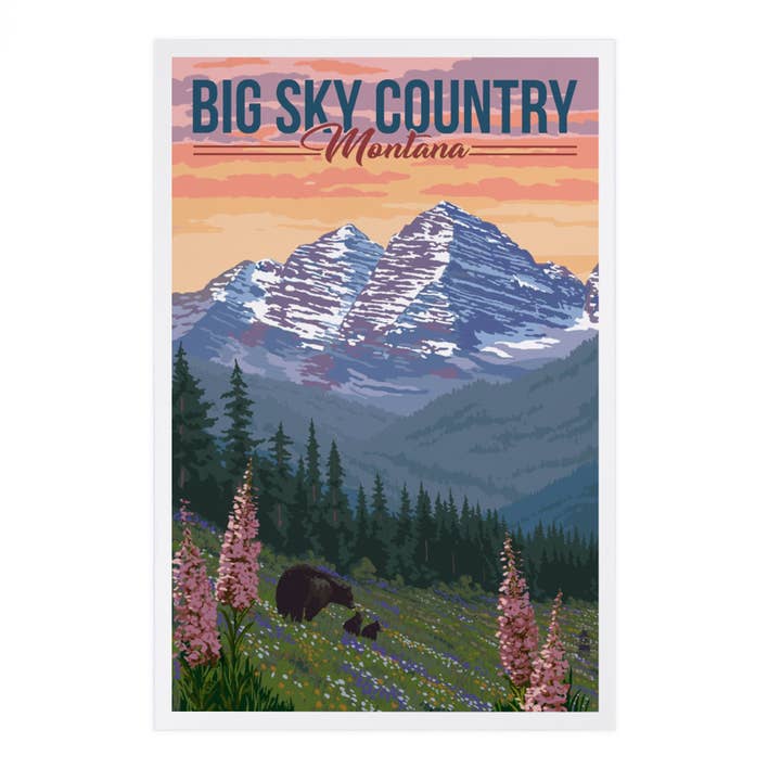 Lantern Press - Wholesale Postcard - PREMIUM POSTCARDS Big Sky Country, Montana, Bear Flowers
