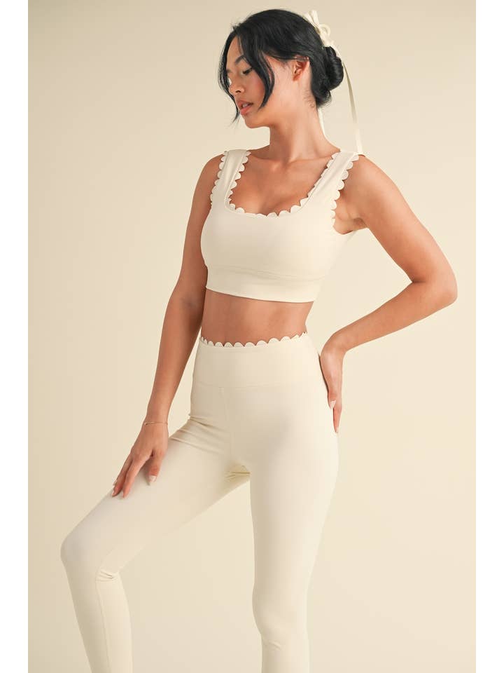 KIMBERLY C - Wholesale Activewear Set - Women's - Scallop Edge V-Back Bra Top and Full Length Leggings Set