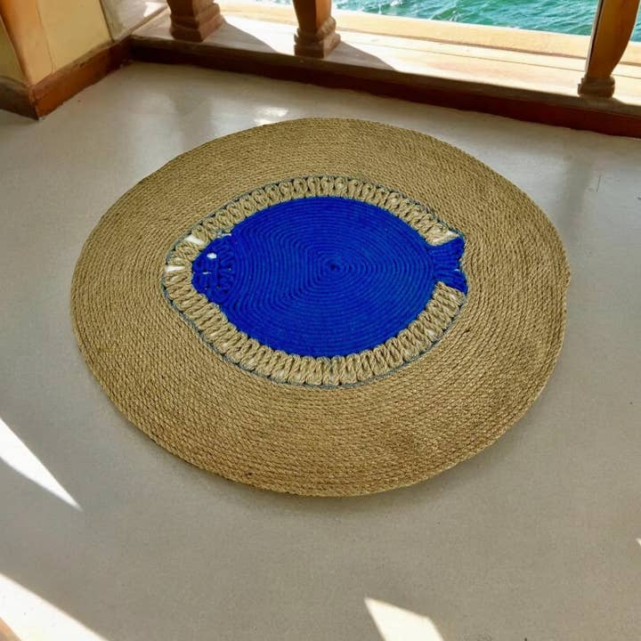 Handmade Fish Rug Made of Jute for wholesale by BlacKarz Home Decor