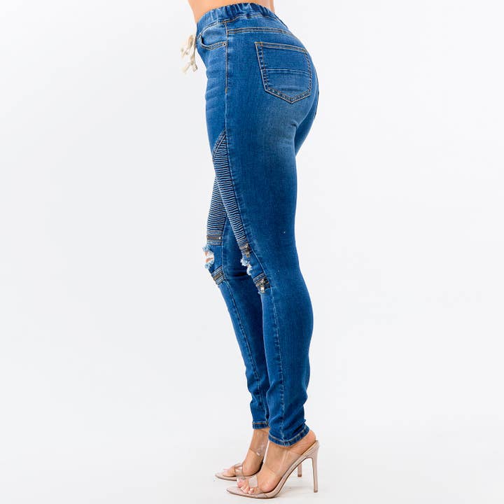 American Bazi - Wholesale Jeans - Women's - HIGH WAIST DISTRESSED MOTO JOGGERS-RJJ20433
