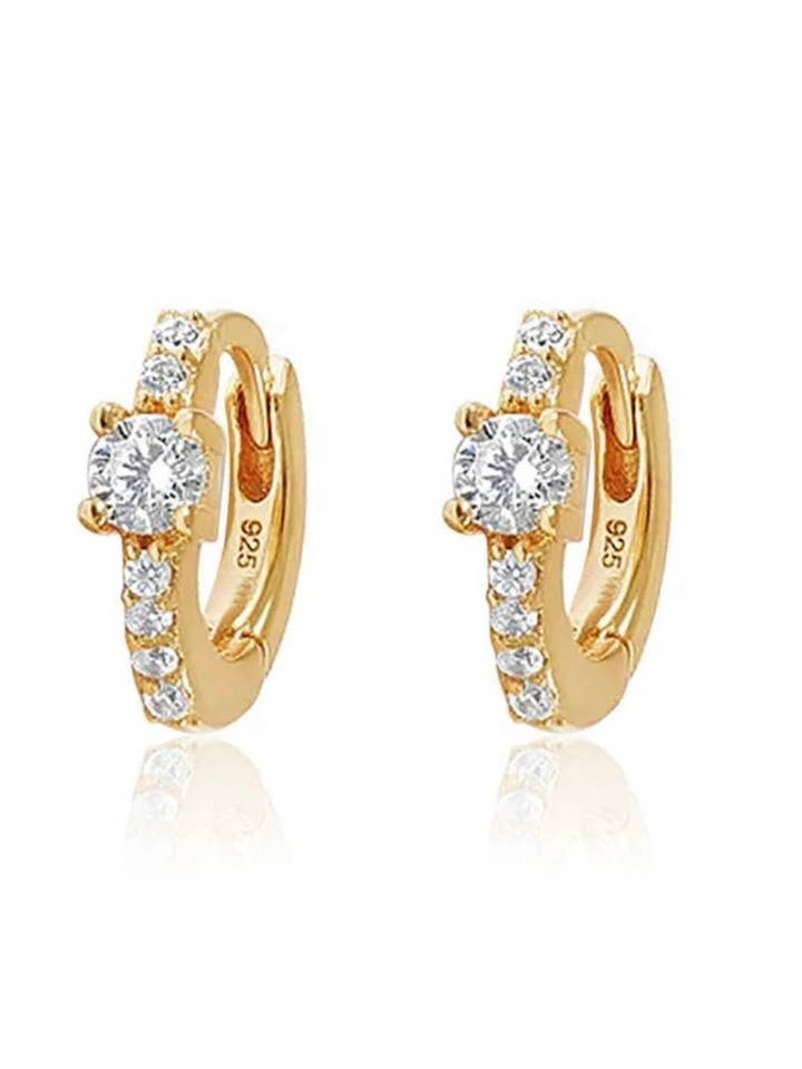 Petite Round Diamond Huggie Hoops - Sterling Silver for wholesale by Boutique Suarez Co.