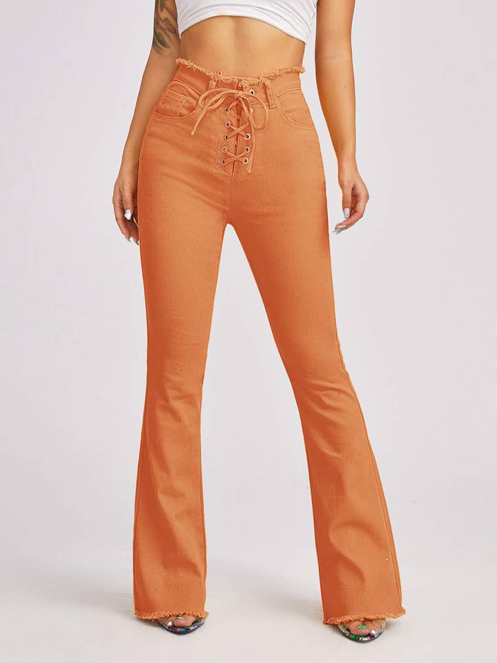 Fashion Combination - Wholesale Jeans - Women's - high waist lace up front flare leg jeans6