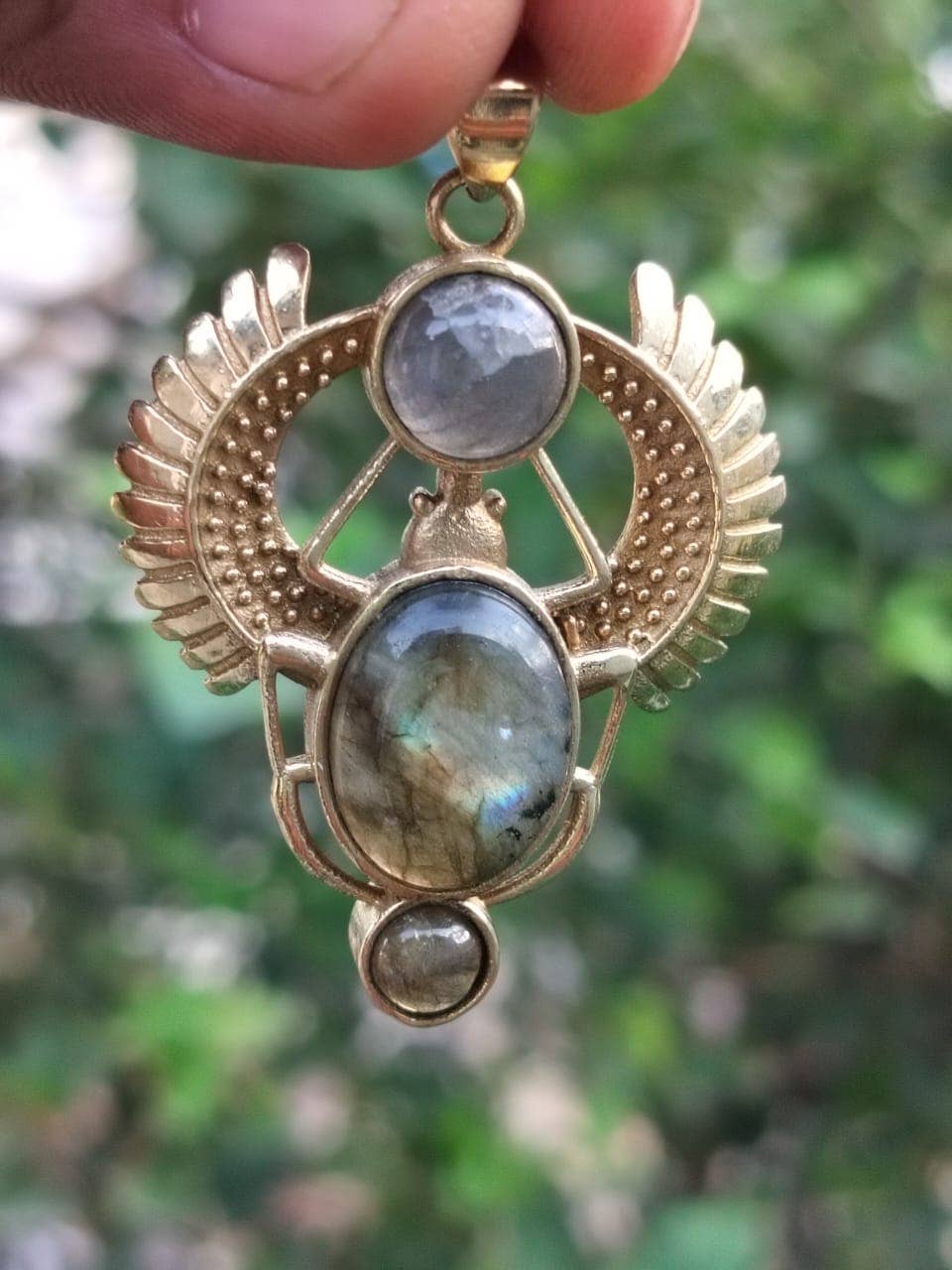 SILVER CAVE - Wholesale Individual Charm/Pendant - Natural Labradorite Stone A Spider Design For Brass Pendant0