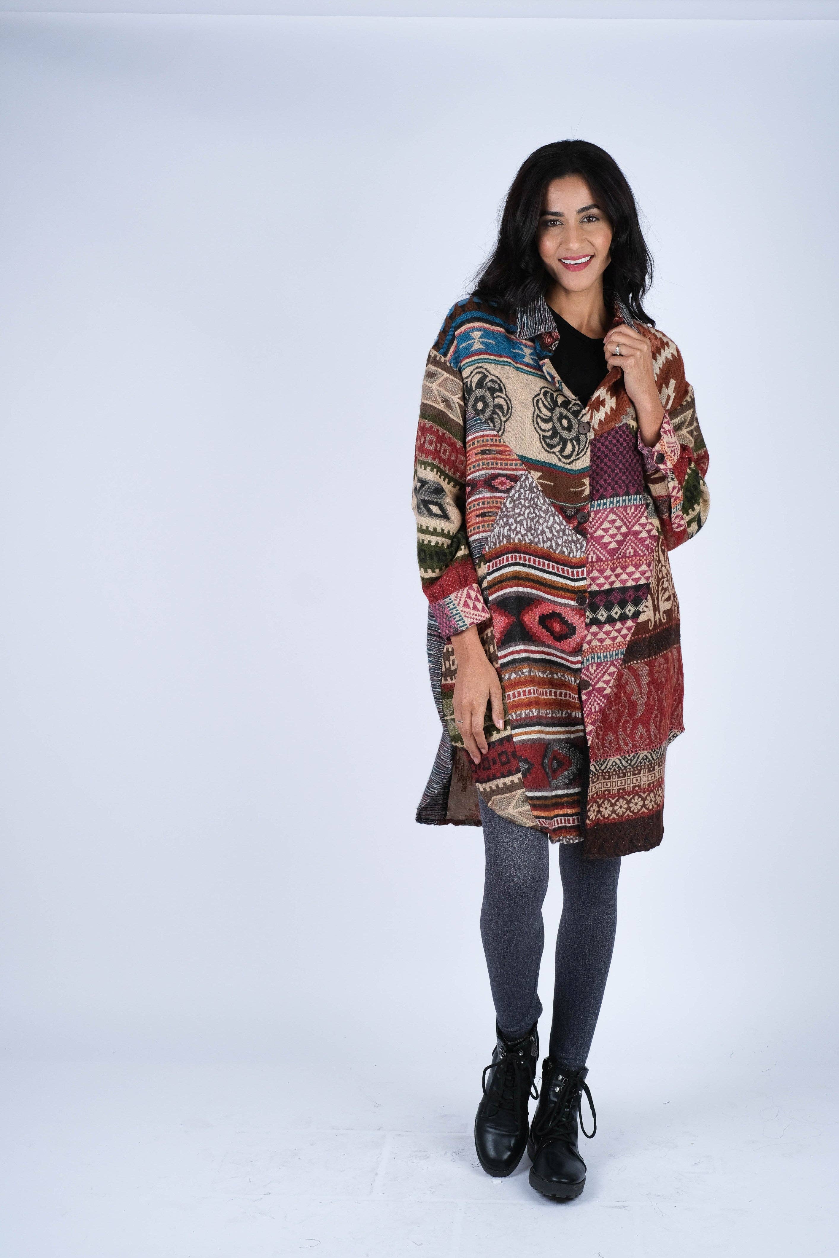 Sacred Threads - Wholesale Coat - Women's - Cozy Patchwork Southwestern Coat5