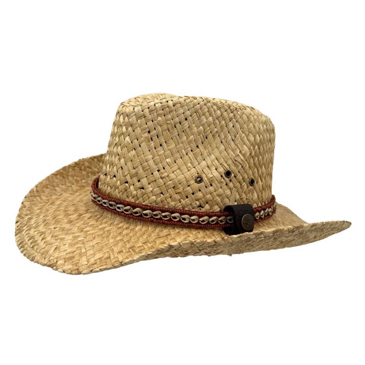 Jacaru 1818H Straw Cowboy Hat with small Shells for wholesale by Jacaru Australia