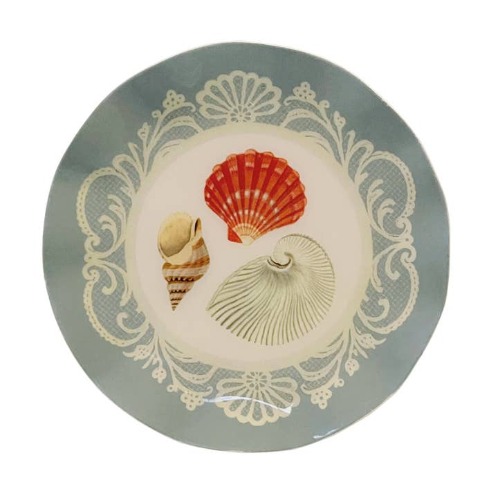 Wavy Round Enamel Tray - Sea Shells for wholesale by Roomytown
