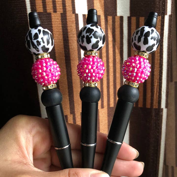 Amy Designs - Vendita all'ingrosso Penne - Penna con perline con stampa dalmata «Pink Hottie»2