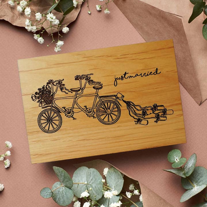 Lucca - Wholesale Wedding Card - Just Married | Wood Greeting Card