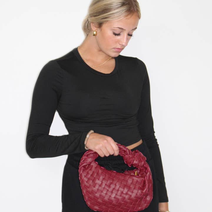 Lemonbella - Wholesale Shoulder Bag - Women's - Ava Woven Knotted Handbag Burgundy-CLOSEOUT DEAL!!1