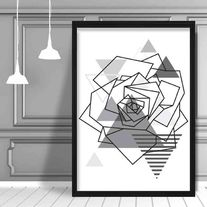 Rose Head Abstrakt geometrisk skandinavisk mono grå affisch för wholesale av Artze Wall Art