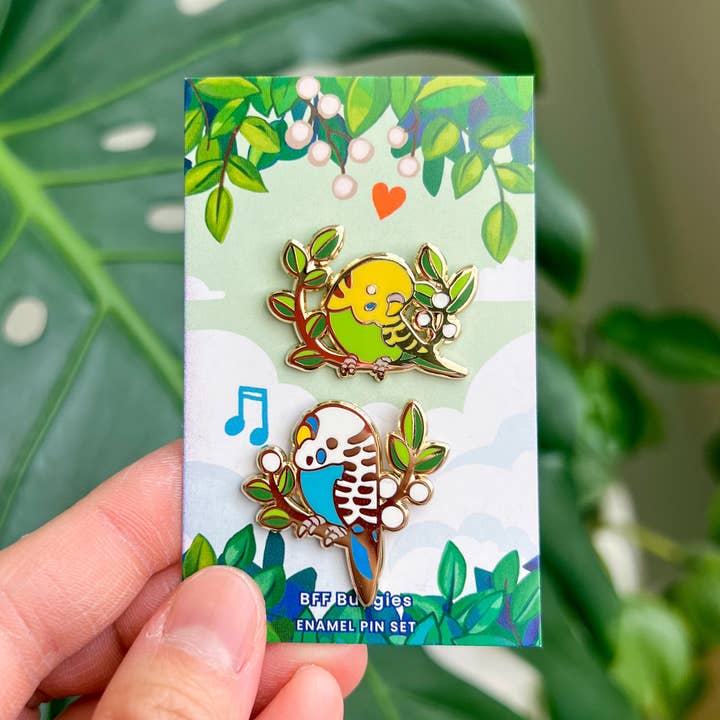 Enamel Pin - Blue and Green Budgie Birds Pin Set for wholesale by Thousand Skies