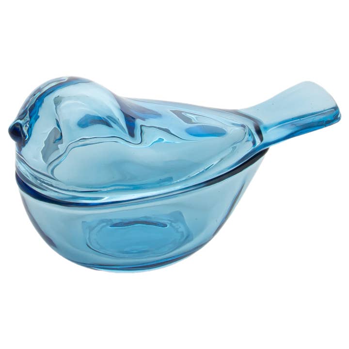 5.75" Long Eastern Bluebird Covered Glass Dish for wholesale by Boston International