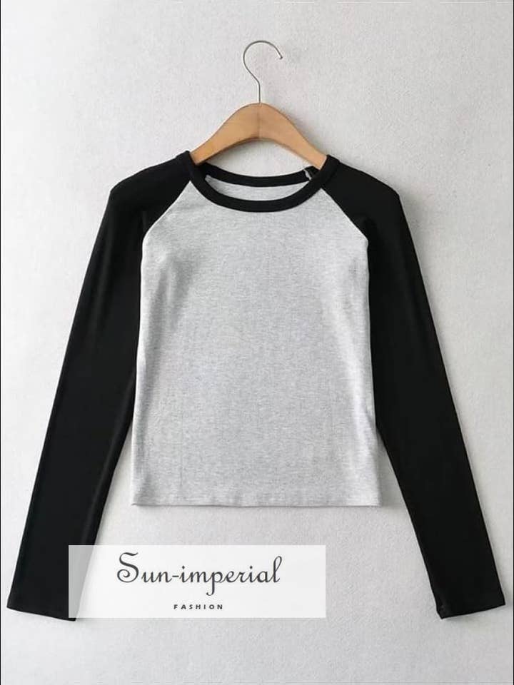 Women Gray With Black Long Sleeve Colorblock Raglan Rib for wholesale by Sun Imperial