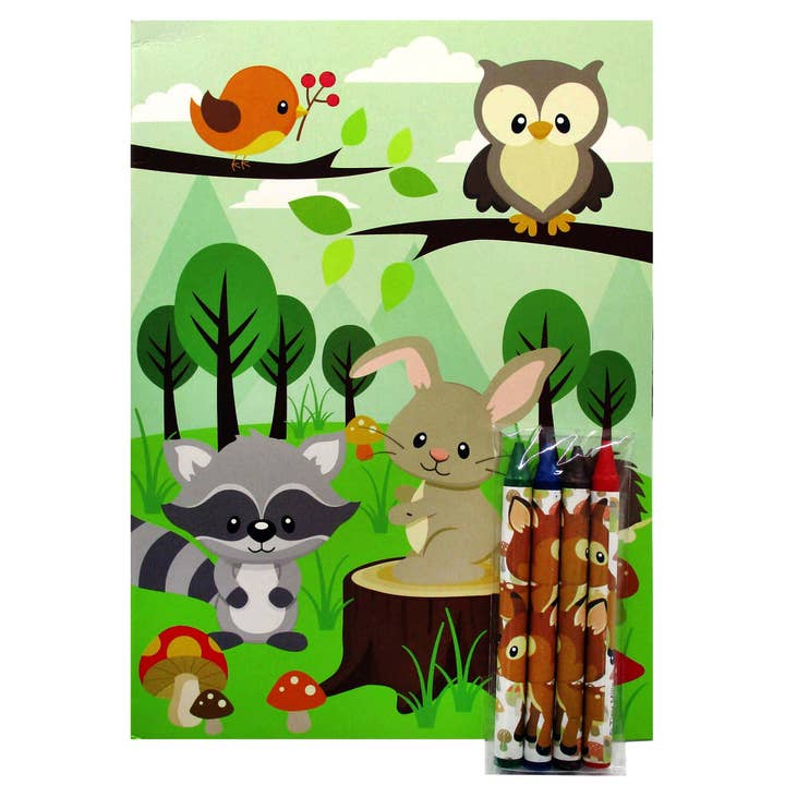 Tiny Mills - Wholesale Coloring Book - Kids & Baby - Woodland Animals Coloring Book Set with Crayons Party Favor
