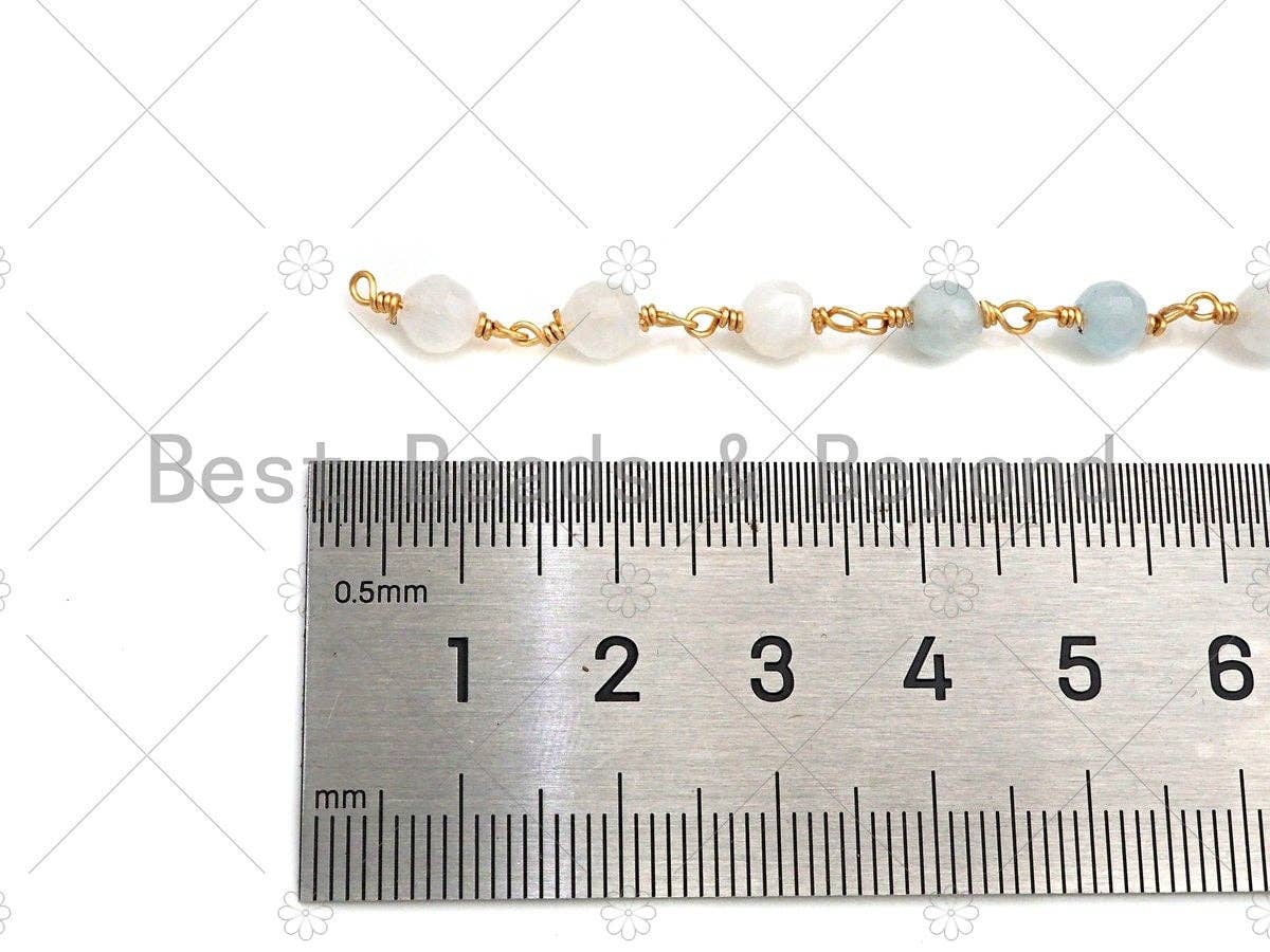 BestBeads&Beyond - Wholesale Beaded/Pearl Necklace - Quality Aquamarine Rosary Chain, 5mm Beaded Chain, Wire Wrapped Gold Chain, Body Belly Chain, Sku#V904