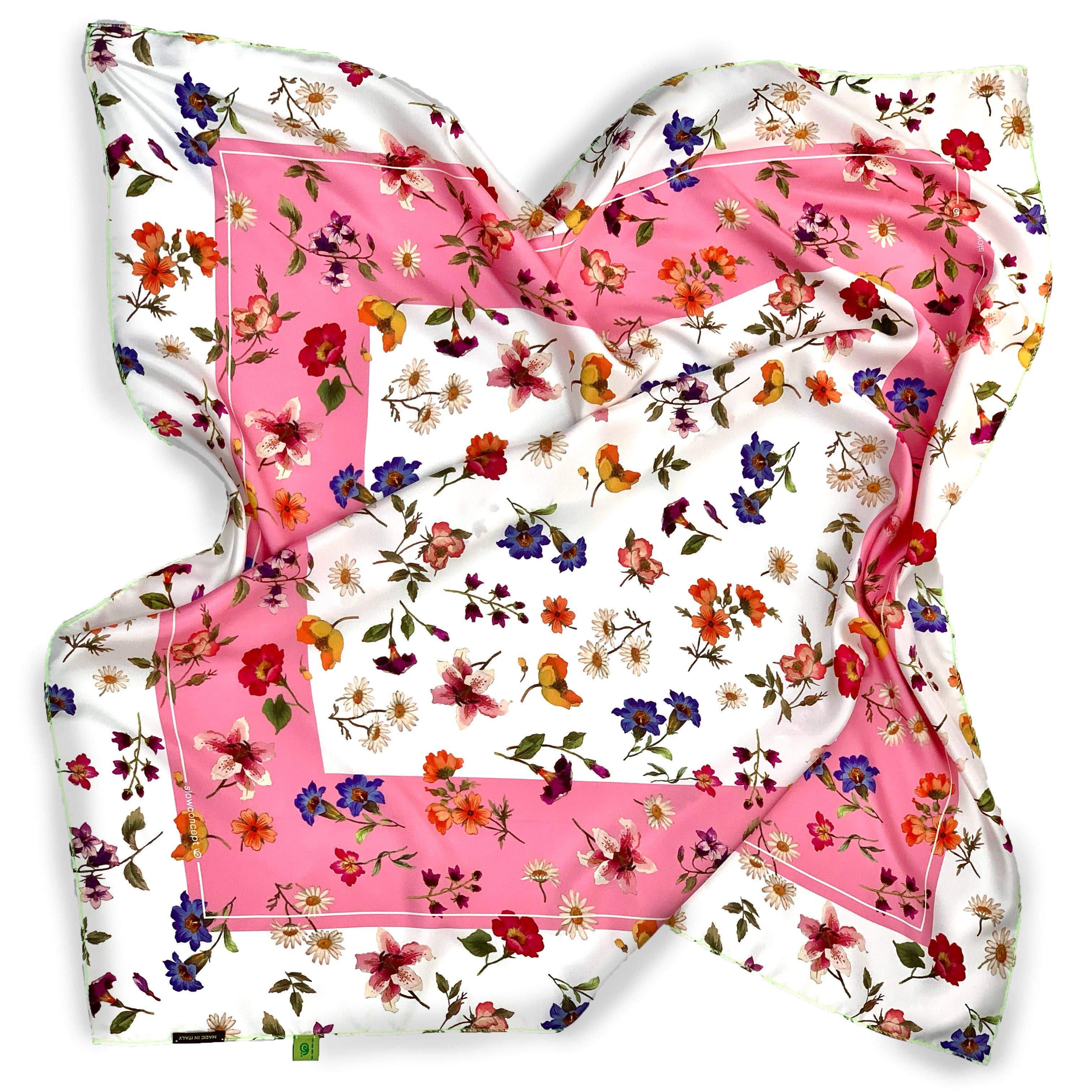 C.C.&Co.Srl - Vendita all'ingrosso Sciarpa - Donna - FOULARD PURA SETA CM 90X90 STAMPA FIORATO CORNICE ROSA COD 2981