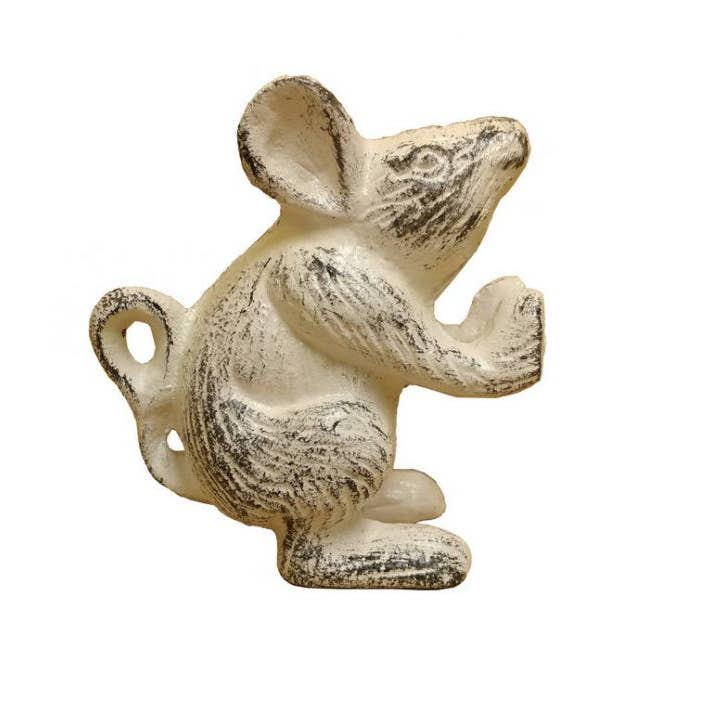 Hampton Nautical – wholesale Bookend – Set of 2 - Whitewashed Cast Iron Mouse Book Ends 5"