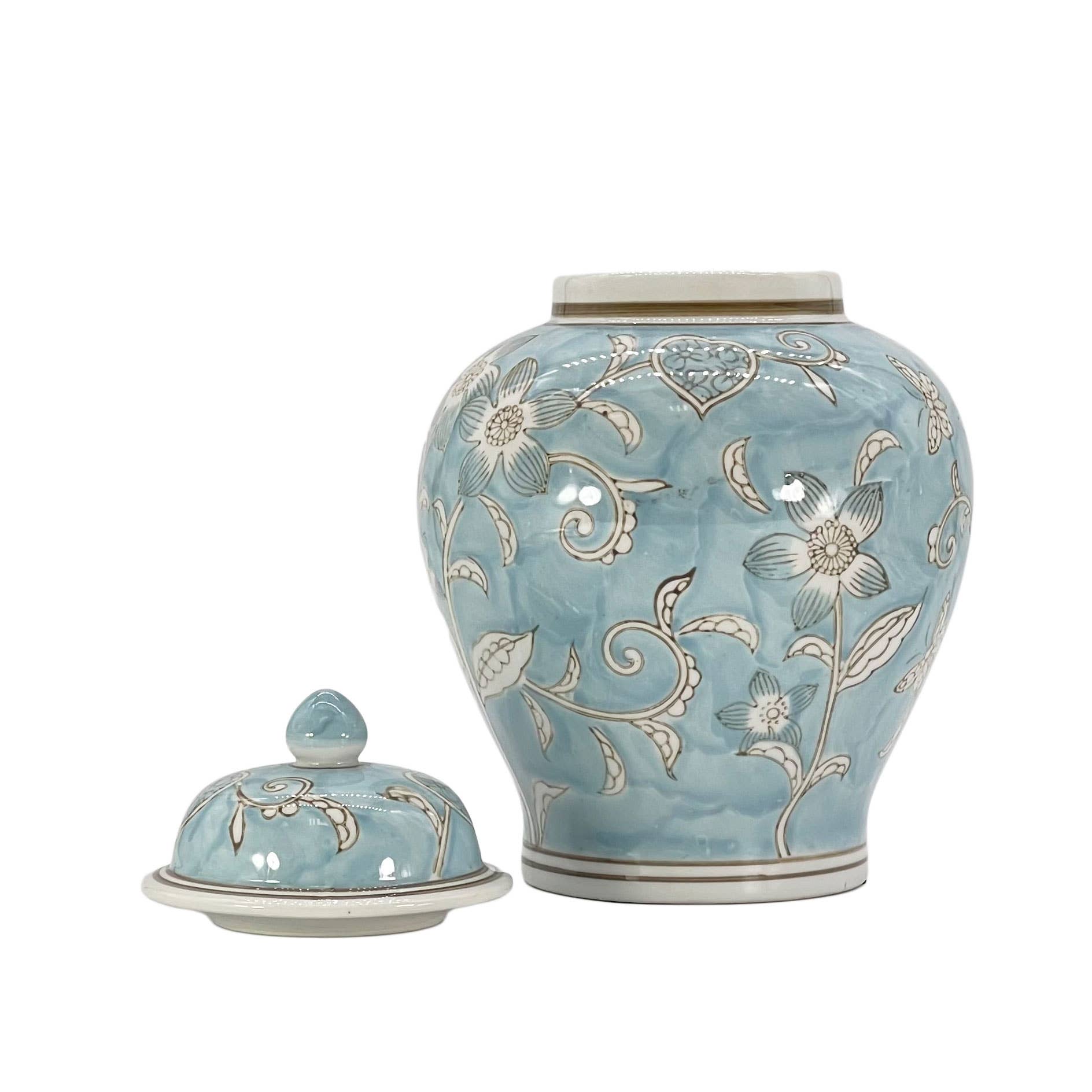 Galt International Company - Vente Bocal décoratif - Jarre en céramique chinoiserie florale 30 cm5