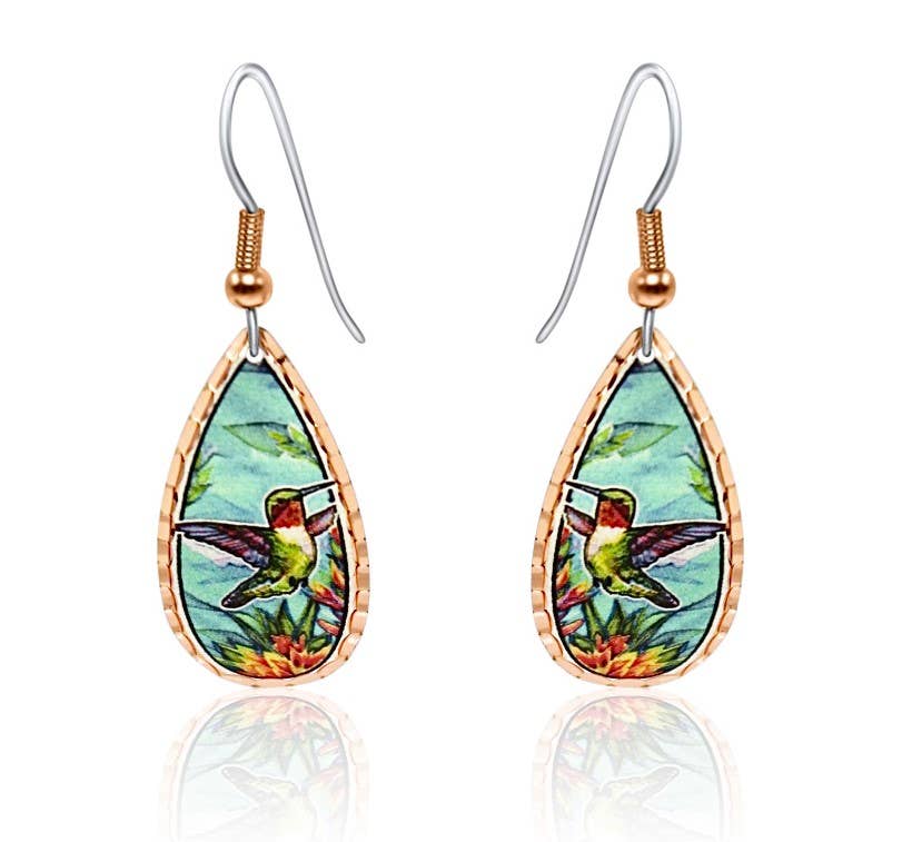 COPPER ARTS INC. - Wholesale Dangle Earrings - CA 307 Teardrop Hummingbird Earrings