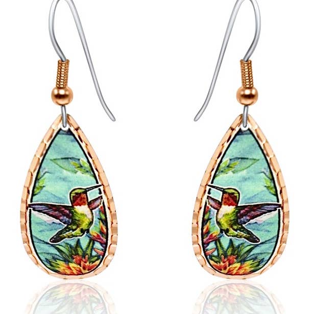 CA 307 Teardrop Hummingbird Earrings for wholesale by COPPER ARTS INC.