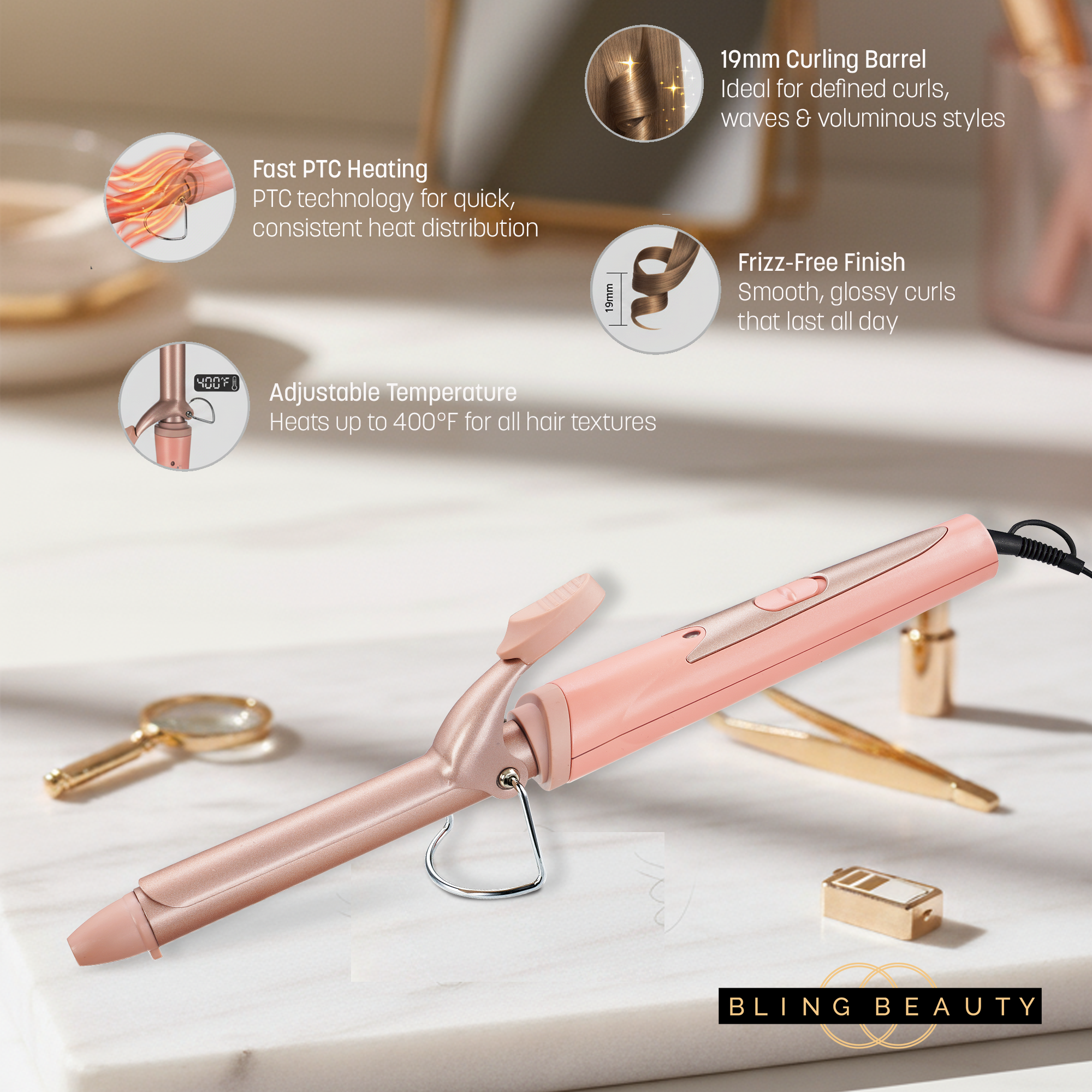 Bling Beauty - Venta al por mayor Rizadores/moldeadores de pelo - Bling Beauty Rizador de Pelo - Oro Rosa, Serie Pro4