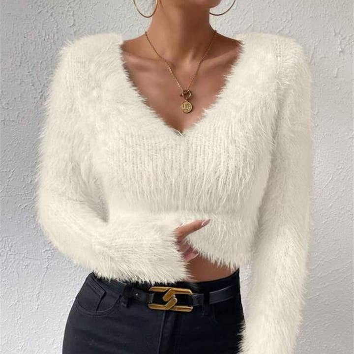 Pull court à manches longues duveteux pour la vente par Masyal