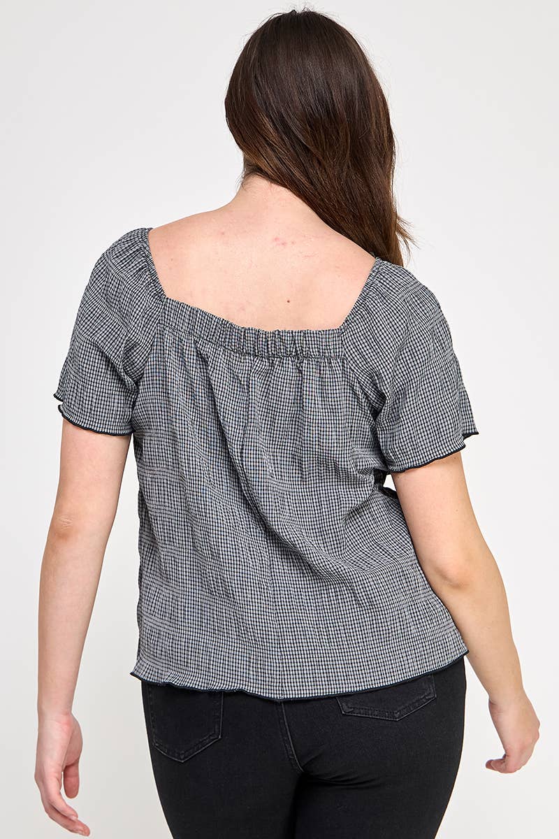 Haute Fox Plus Size & Contemporary - Vente Chemisier – femme - Haut à manches courtes grande taille avec petit nœud - JK18736-T17