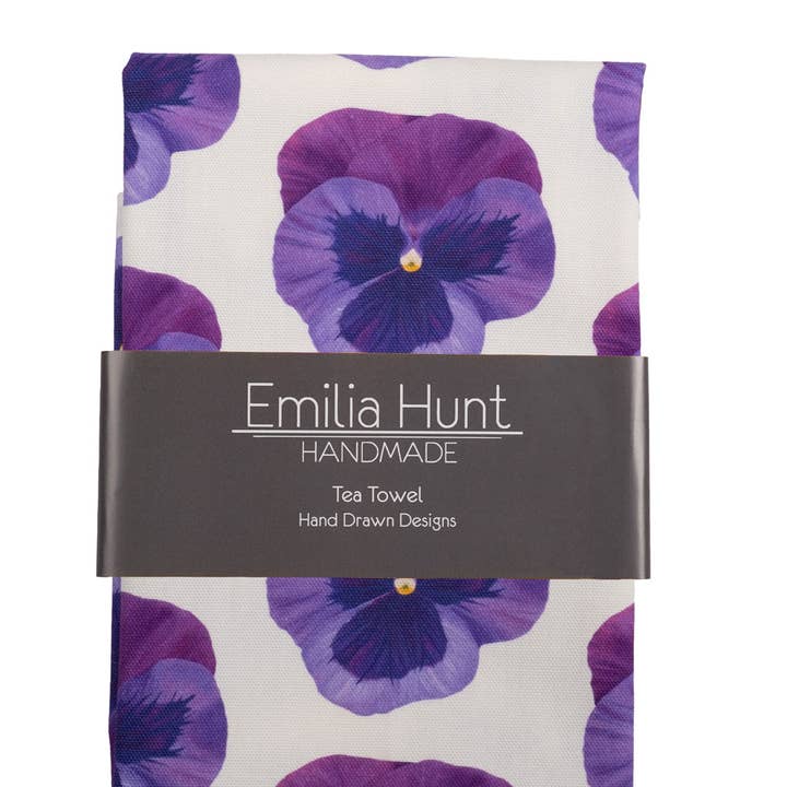 Pansy Tea Towel for wholesale by Emilia Hunt