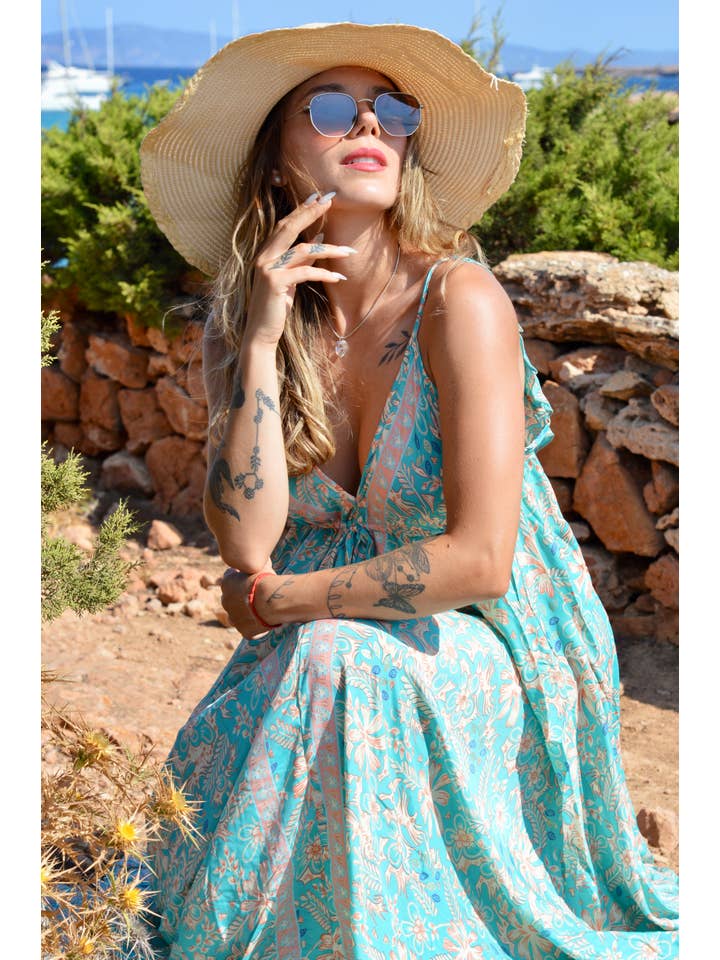 Arena Formentera - Wholesale Dress - Women's - Long dress with bolados on the back bohemian style4
