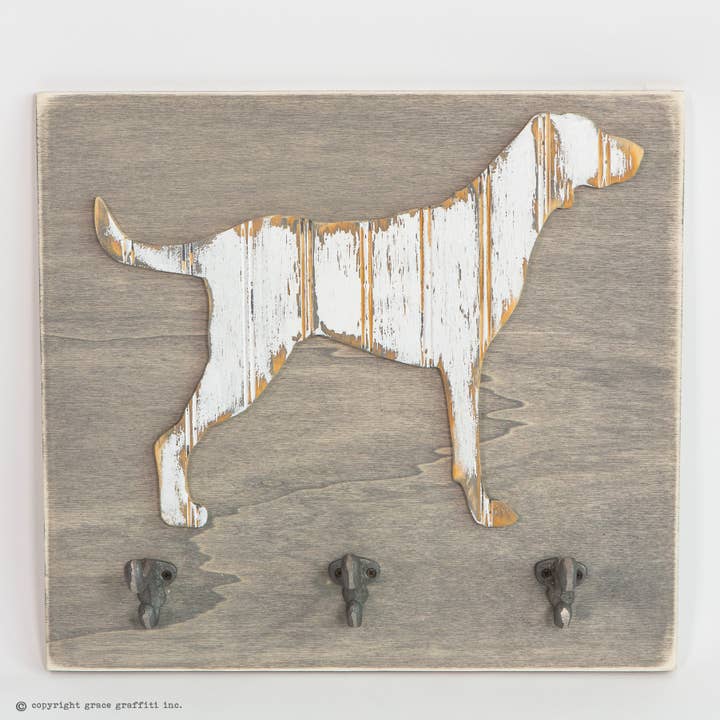 Dog Wall Art with Hooks, Wood & Cast Iron for wholesale by Grace Graffiti