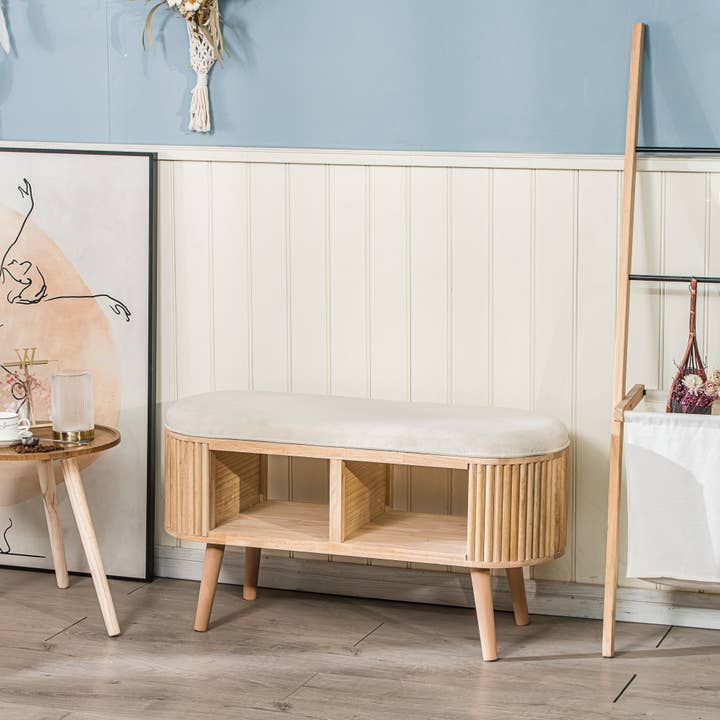 Nordlys - Wholesale Bench - ISUMI Beige Velvet and Wood Storage Bench