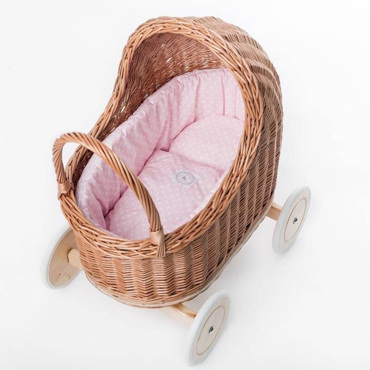 The Wicker Stories - Wholesale Kinderwagen voor poppen - Kinderen - Rotan Kinderwagen Met Houten Handvat - Decoratieve Afwerking