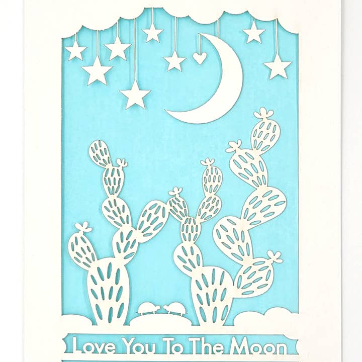 two hermanas - Wholesale Love Card - Love you to the Moon - Cactus2