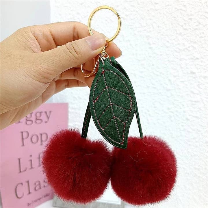 FurDecoration - Wholesale Keychain - Women's - Fluffy Cherry Rex Rabbit Fur Keychain