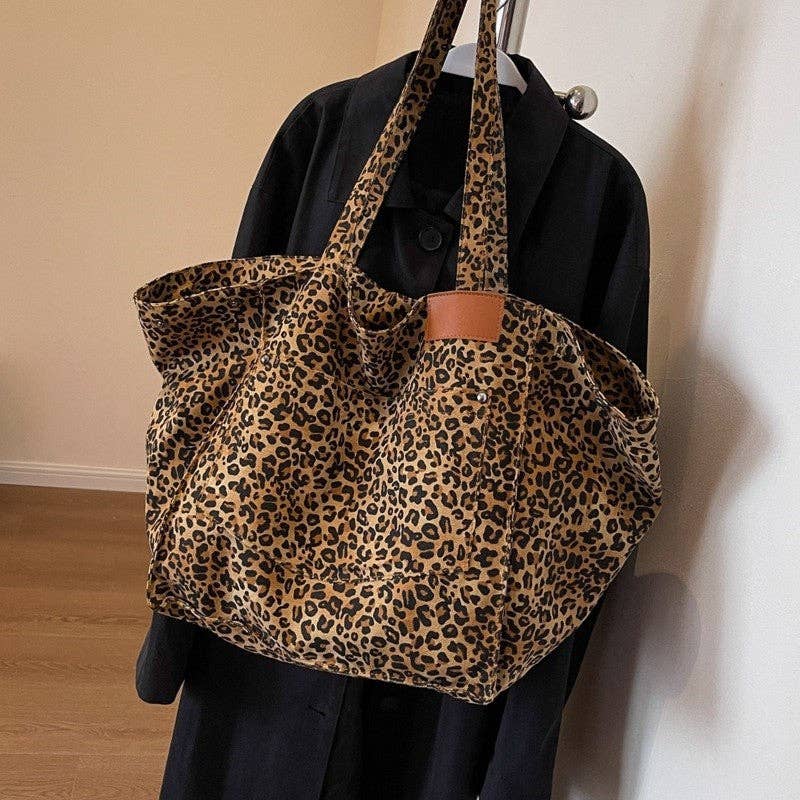 FurDecoration - Wholesale Shoulder Bag - Women's - Leopard Print Canvas Oversized Shoulder Bag5
