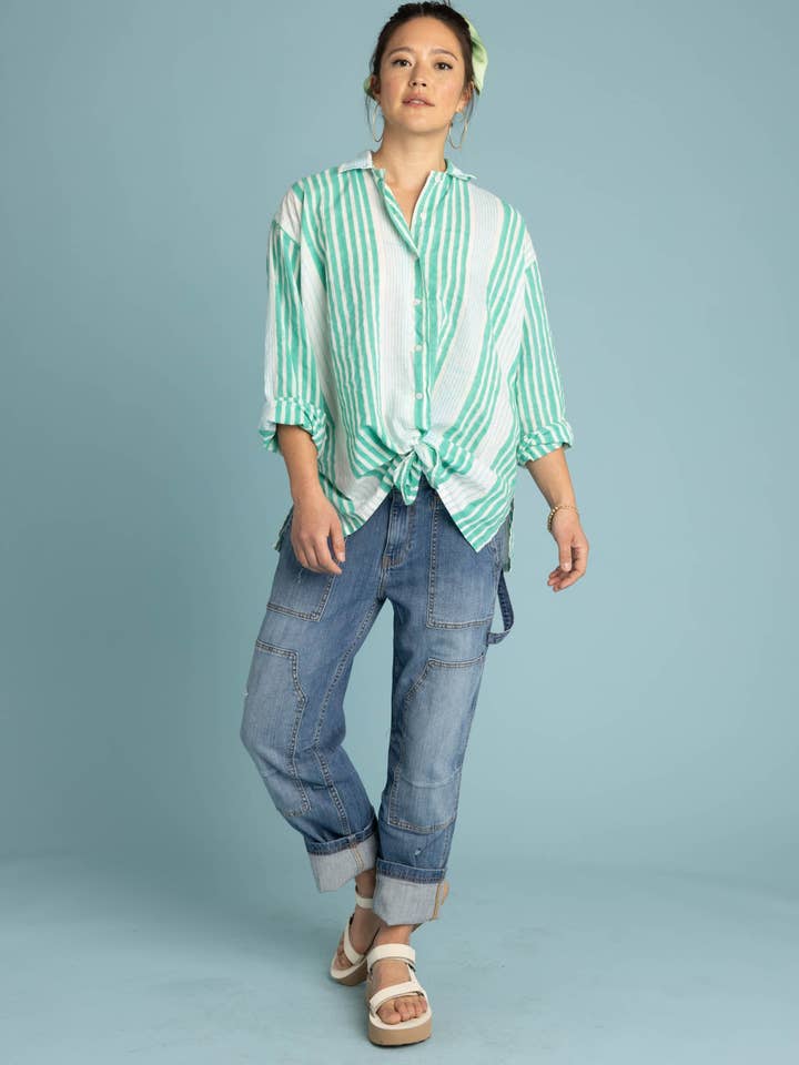 Afslappet Kæreste Skjorte - Blandet Stripe Cerulean Seaglass for engroshandel hos and for Good