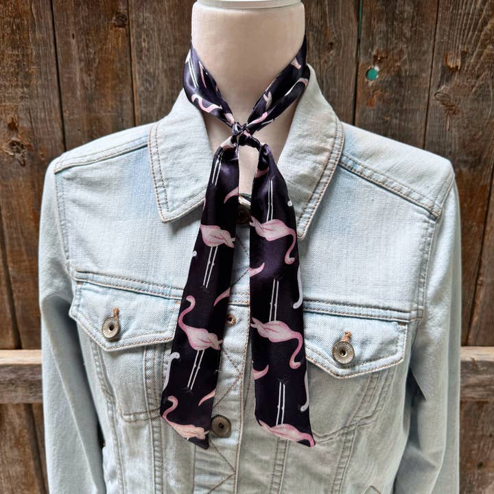 Rodeo Drive - Wholesale Scarf - Unisex - Navy and Pink Western Skinny Mini Wild Rag Scarf / Cowgirl Necktie #TW3232