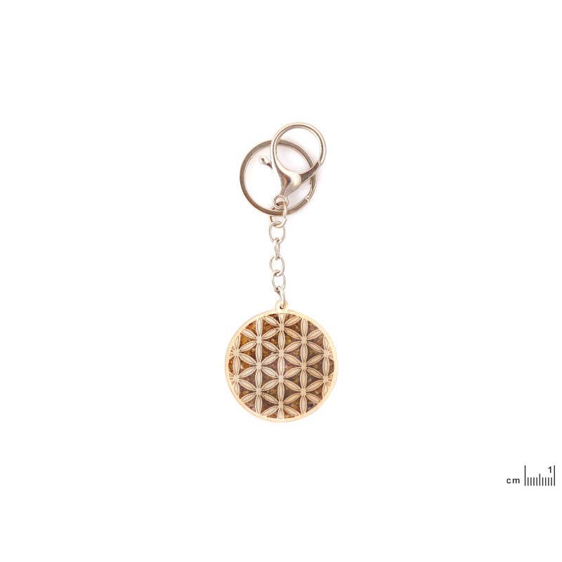 OPALOOK France - Wholesale Keychain - Women's - Birch, metal and amber flower of life keychain, 4 cm1