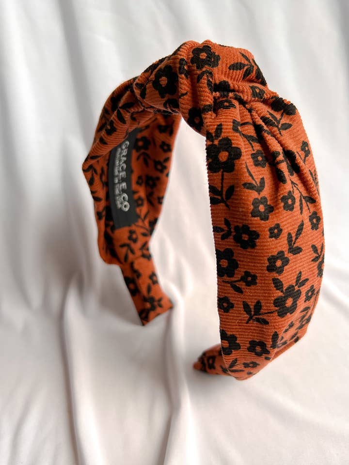 Spice Floral Headband | Fall Corduroy Headband for wholesale by Grace.E.Co