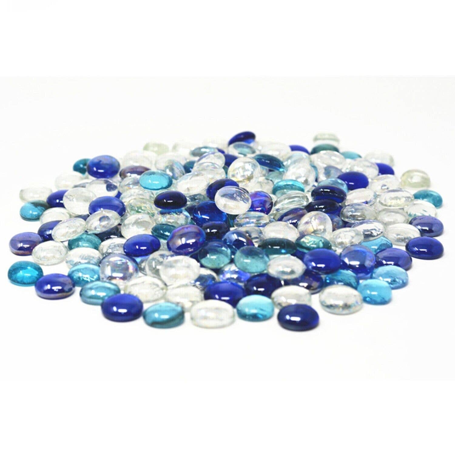 Tsyware - Wholesale Decorative Tabletop Object - 1 Lb (100 Ct)1 Bag Flat Glass Marbles Blue Clear Mixed Color6