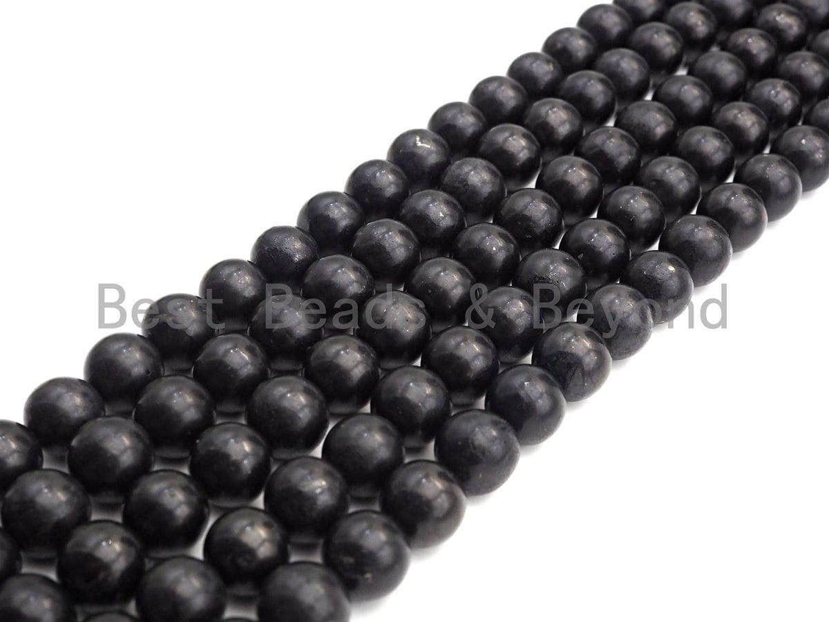 BestBeads&Beyond - Wholesale Beads - High Quality Natural Shungite Smooth Round Beads, High Energy, 4mm/6mm/8mm/10mm/12mm Shungite Beads, 15.5" Strand, sku#U9433