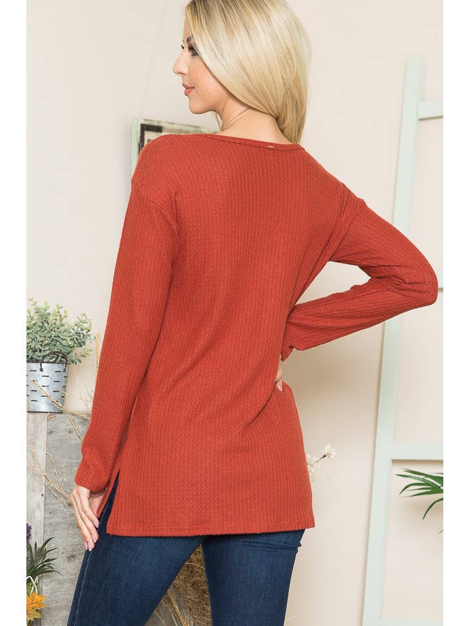 Burgundy Apparel - Wholesale Knit Top - Women's - BASIC KNIT V-NECK LONG SLEEVE TOP11