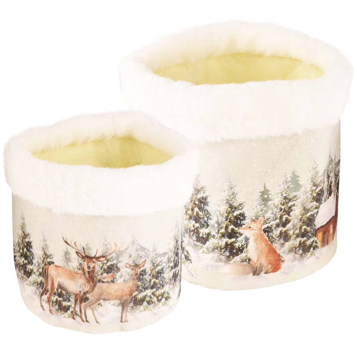 Sæt 2 Tasker M/Rensdyr, Hvid, Stof, 17X17X18Cm for engroshandel hos Dekoratief