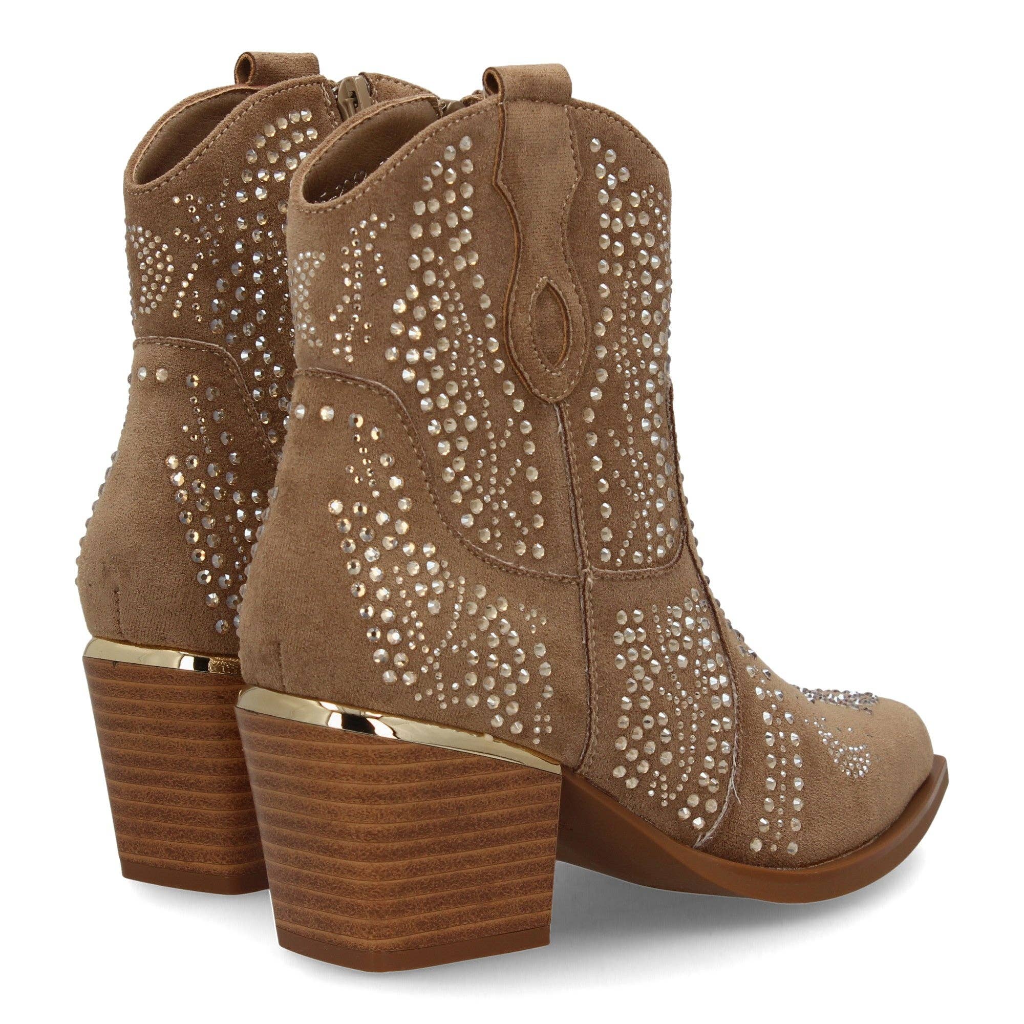 Brideluxe Mayorista - Wholesale Booties - Women's - Khaki boots with shiny details4