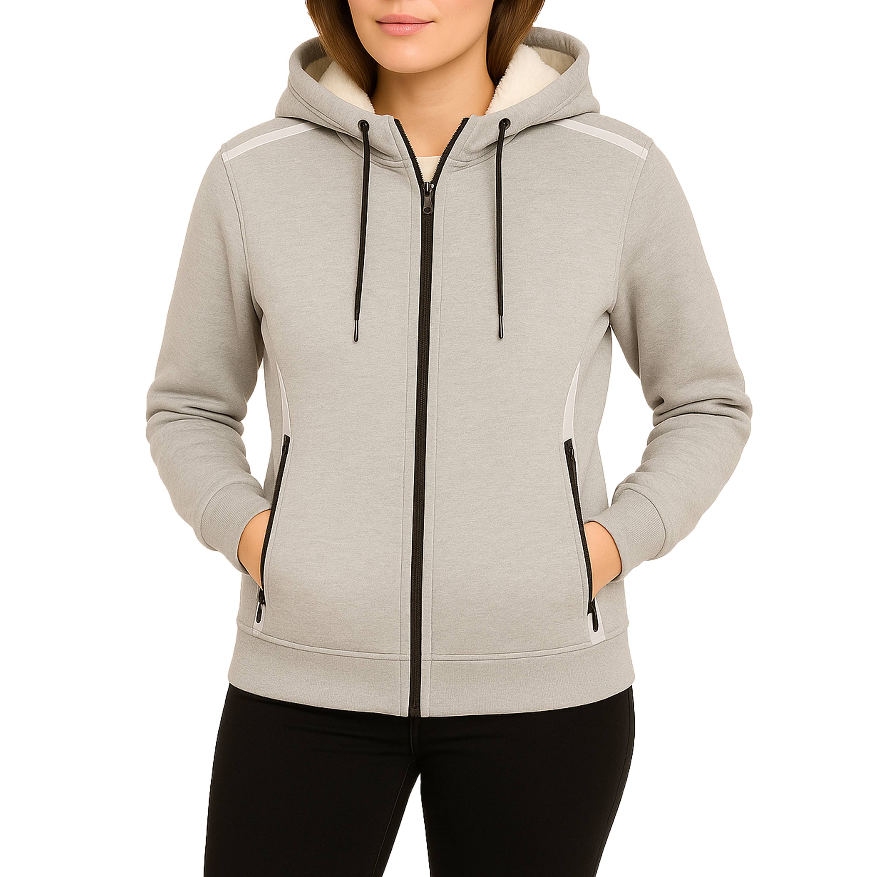 Galaxy By Harvic – wholesale Hoodie - Dam – Damers löst sittande huvtröja med sherpa-foder och reflekterande teknikdragkedja3