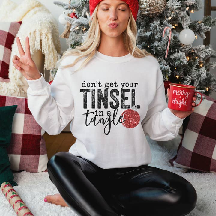 Trendznmore - Wholesale Graphic Sweatshirt - Women's - Red Tinsel in a Tangle Christmas Sweatshirt
